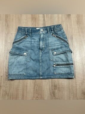 We The Free Denim Cargo Mini Skater Summer Skirt - Light Blue Wash